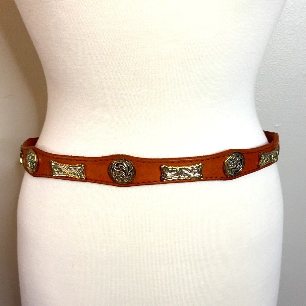 Vintage 100% Leather Gold & Silver Boho Belt